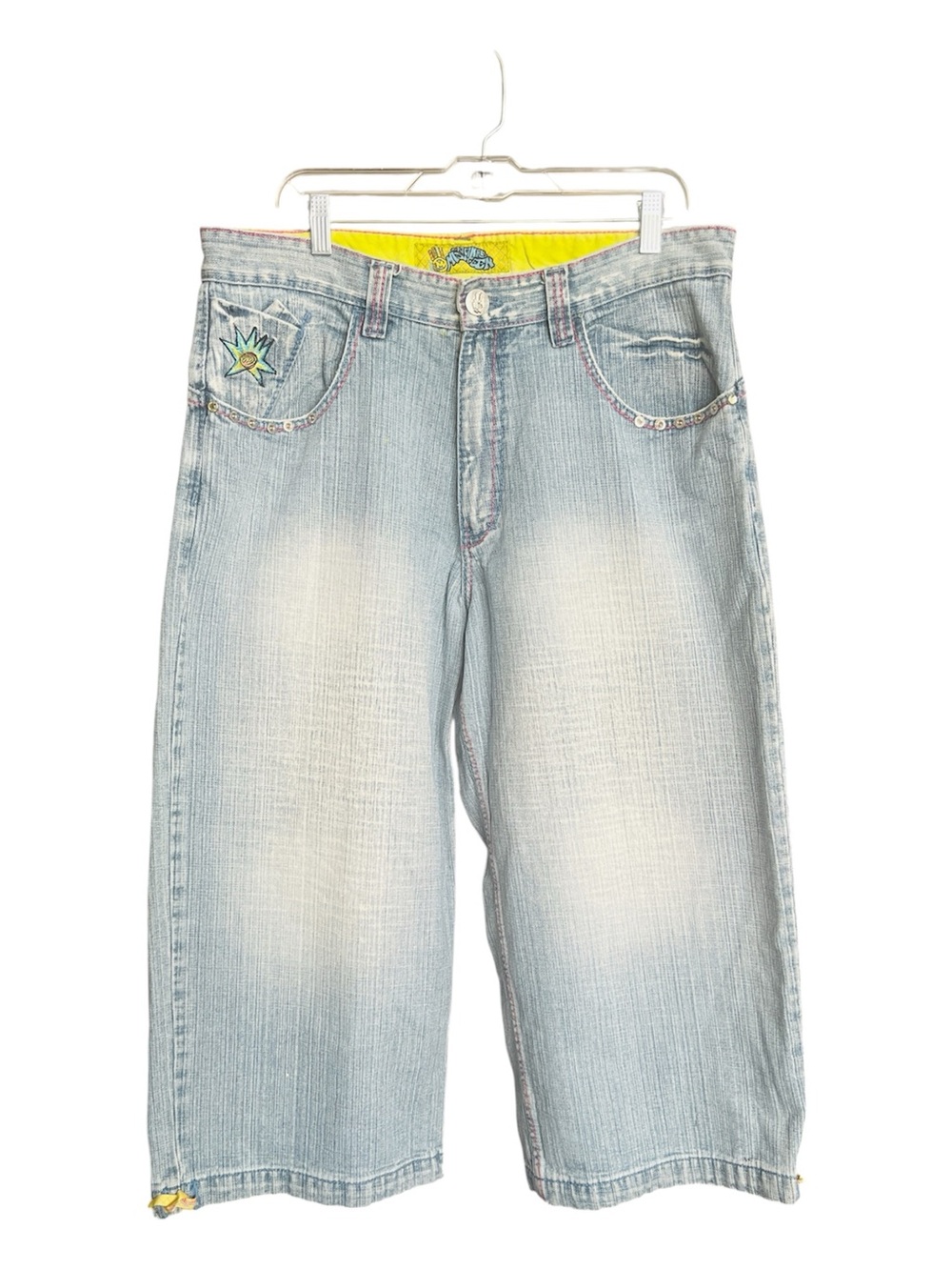 Miskeen Originals Y2K Streetwear Denim Shorts Studded Baggy Jorts Vintage SZ 36